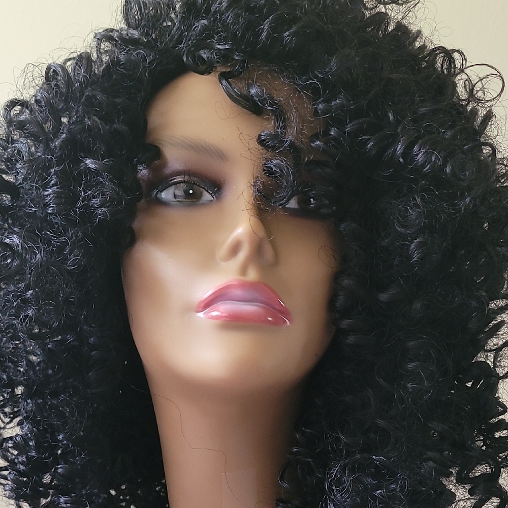 Voluminous Black Curly Wig with Natural Sheen
